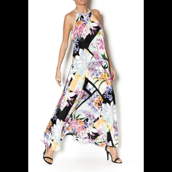 YUMI Kim Maxi Dress Size XS Floral Racer Back Dance Dawn Silk NEW Bohemian Lined - Picture 1 of 14